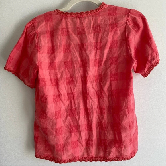 FAHERTY 100% Organic Cotton Margate Short Sleeve Checkered Blouse Size XXS - Picture 10 of 14